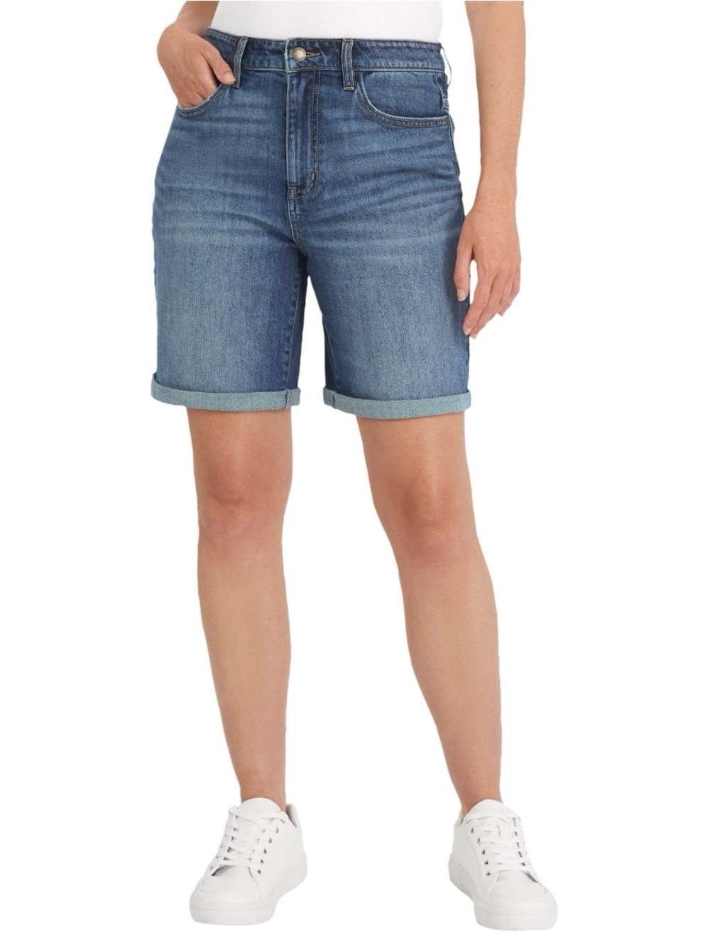 Wrangler Women's Mid-Rise Rolled Hem Jean Bermuda Shorts - Blue Size 4